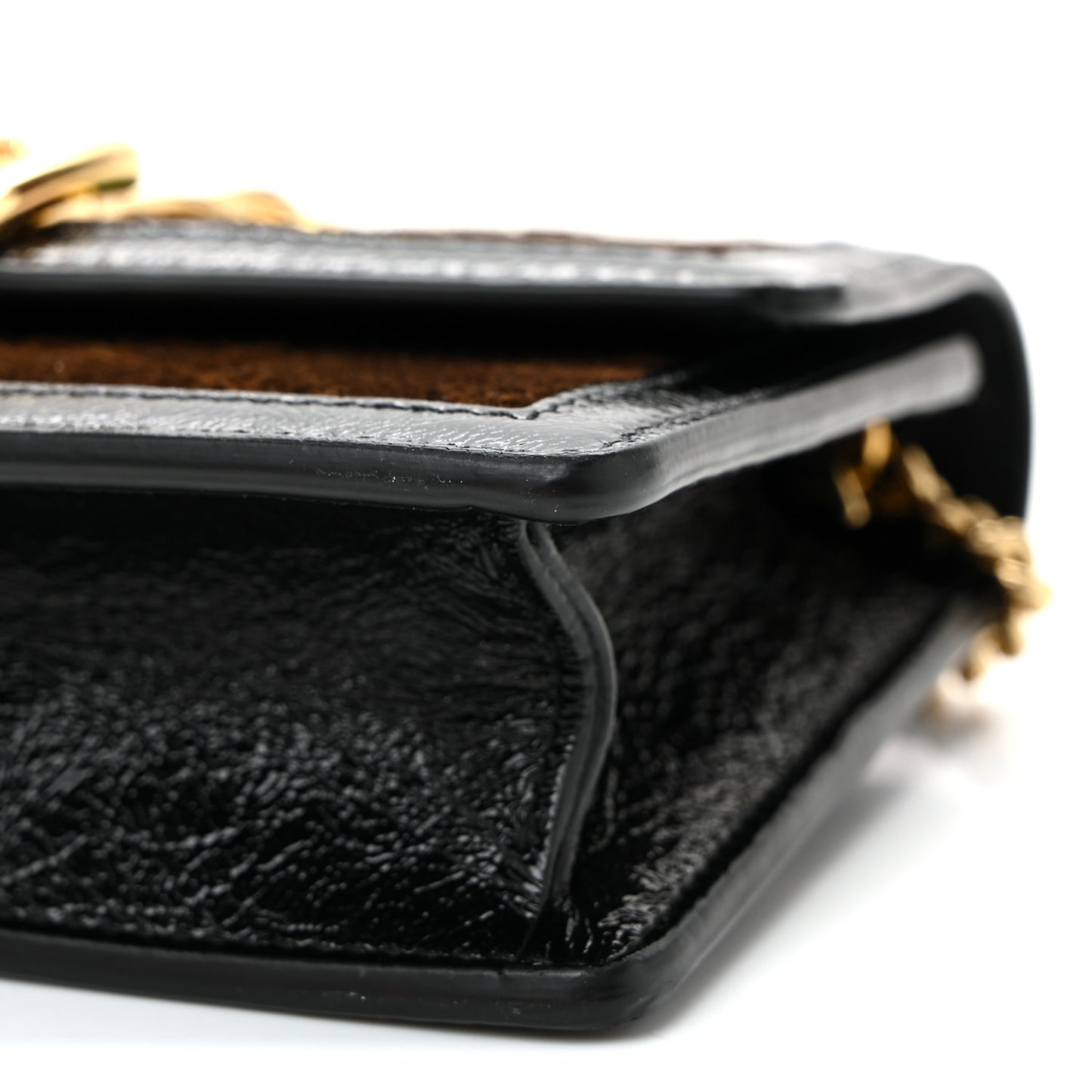 Velvet GG Monogram Web Super Mini Sylvie Chain Shoulder Bag Brown Black Oro Vecchio