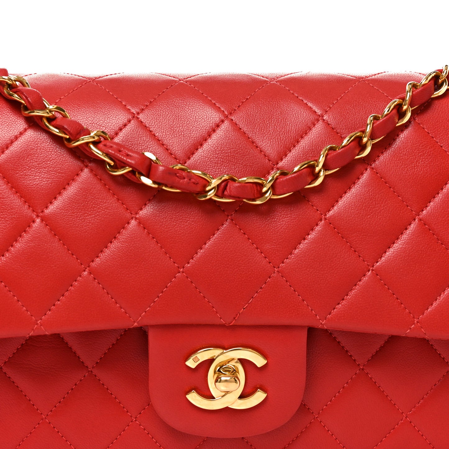 Lambskin Quilted Medium Double Flap Red