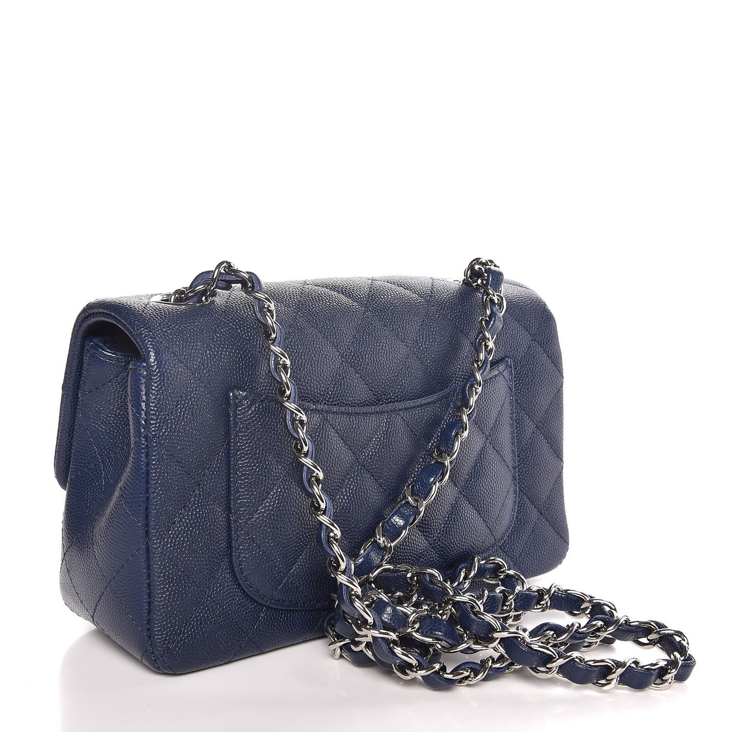 Caviar Quilted Mini Rectangular Flap Navy