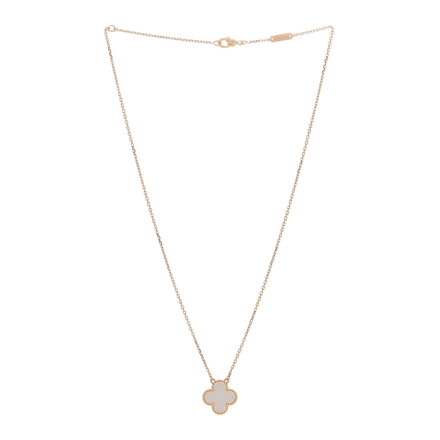 Van Cleef & Arpels 18K Yellow Gold Mother of Pearl Vintage Alhambra Pendant Necklace 2 of 3