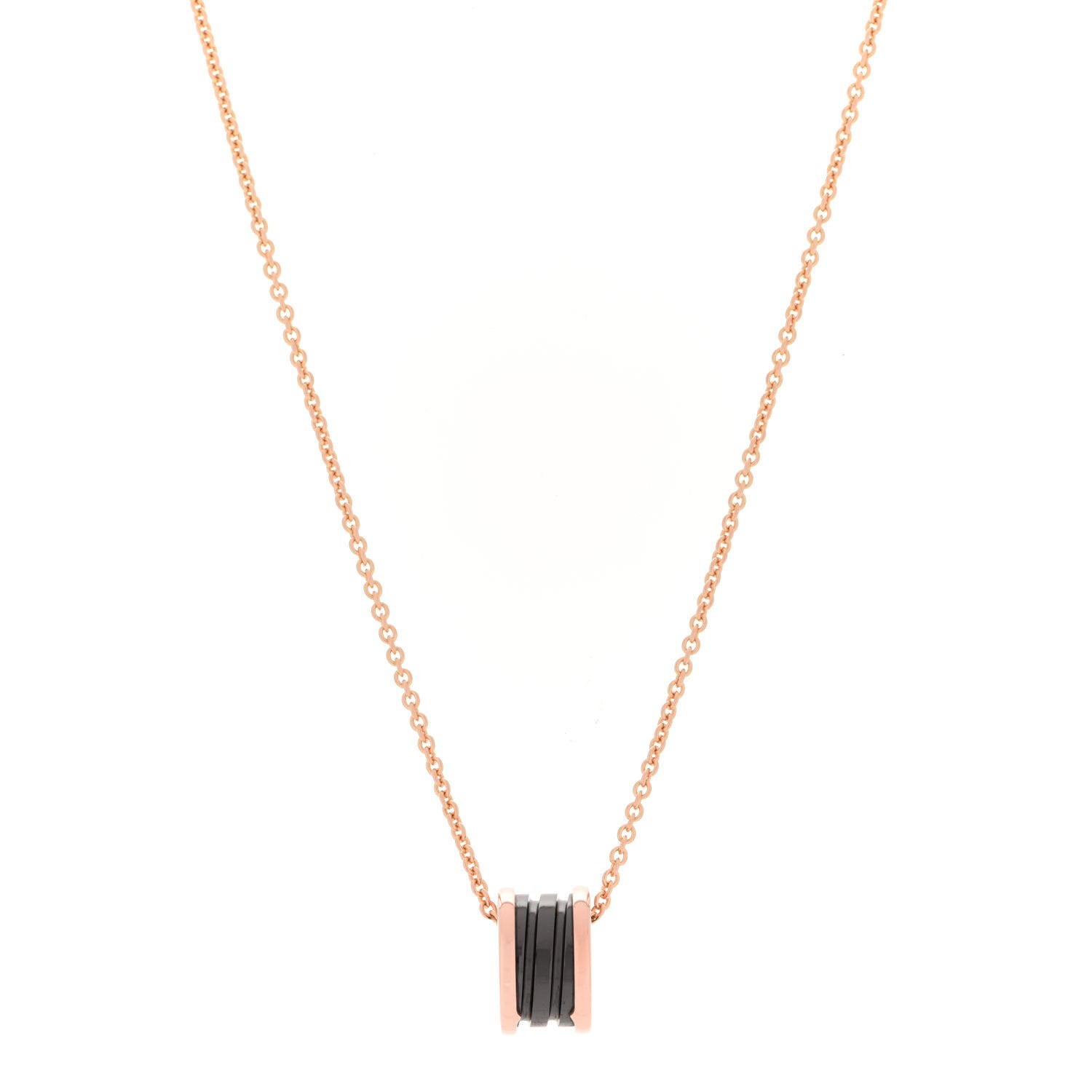 Bulgari 18K Rose Gold Black Ceramic B.Zero1 Pendant Necklace 1 of 8