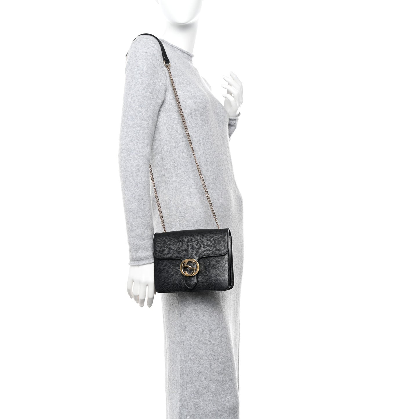 Dollar Calfskin Small Interlocking G Shoulder Bag Black