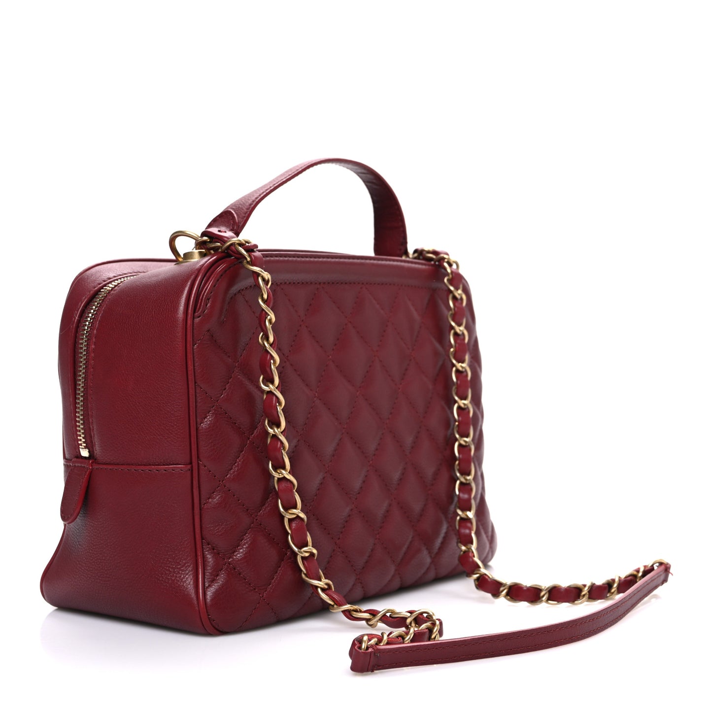 Calfskin Quilted CC Medium Vanity Case Dark Red