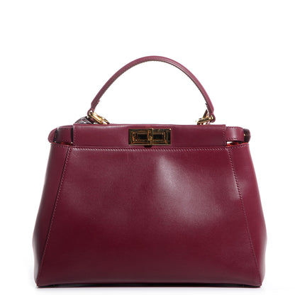 Fendi Vitello Morgan Shiny Nappa Medium Peekaboo Iconic Satchel Ciliegia Papavero 1 of 10