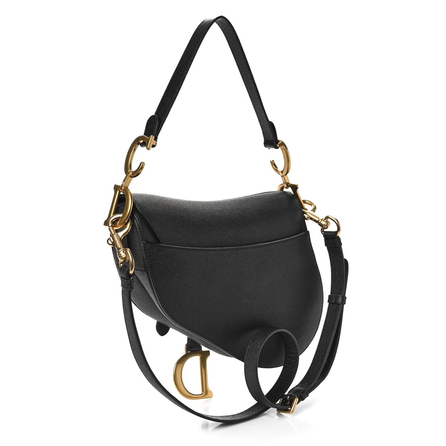Christian Dior Grained Calfskin Saddle Bag With Strap Black 2 of 8