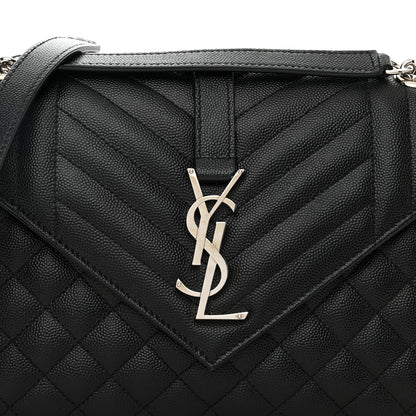 Saint Laurent Grain De Poudre Textured Mixed Matelasse Triquilt Medium Monogram Satchel Black 7 of 10