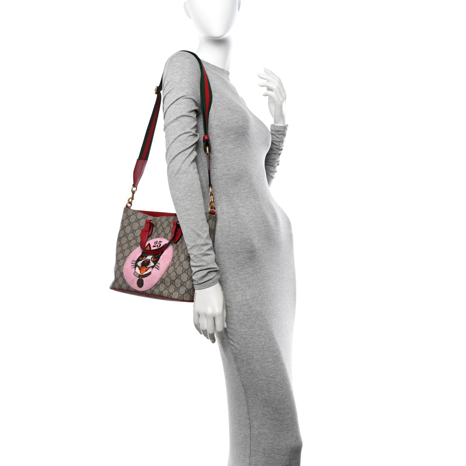 Gucci Soft GG Supreme Monogram Web Bosco Patch Small Crossbody Tote Beige Malva Hibiscus Red 2 of 11