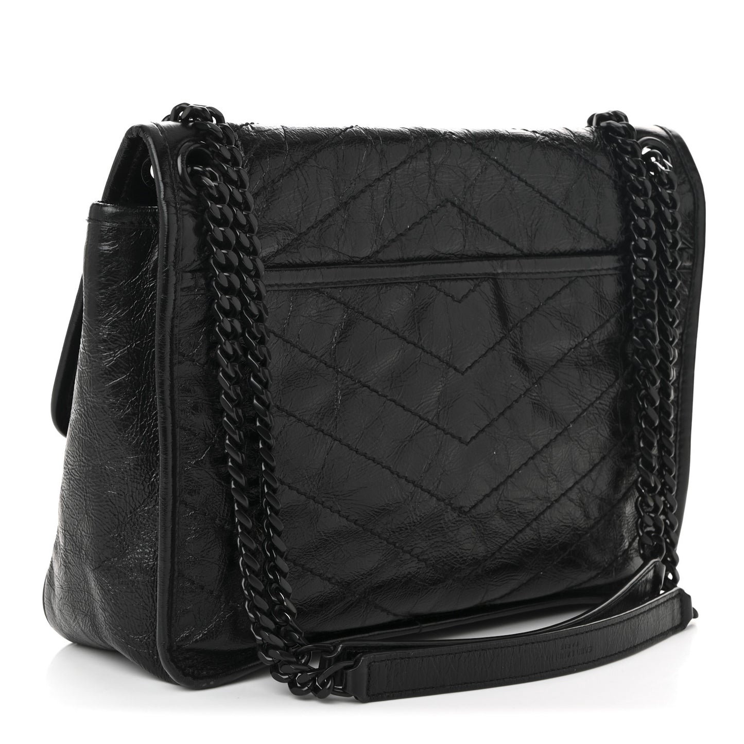 Crinkled Calfskin Matelasse Monogram Medium Niki Chain Satchel Black