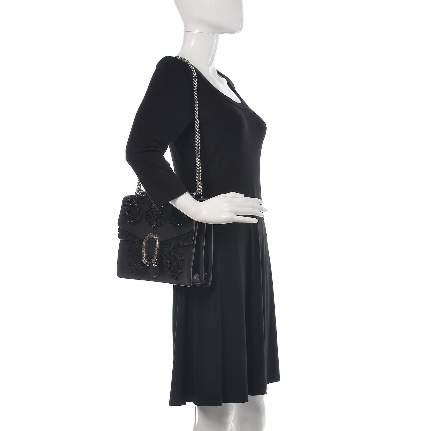 Calfskin Embroidered Medium Dionysus Shoulder Bag Black