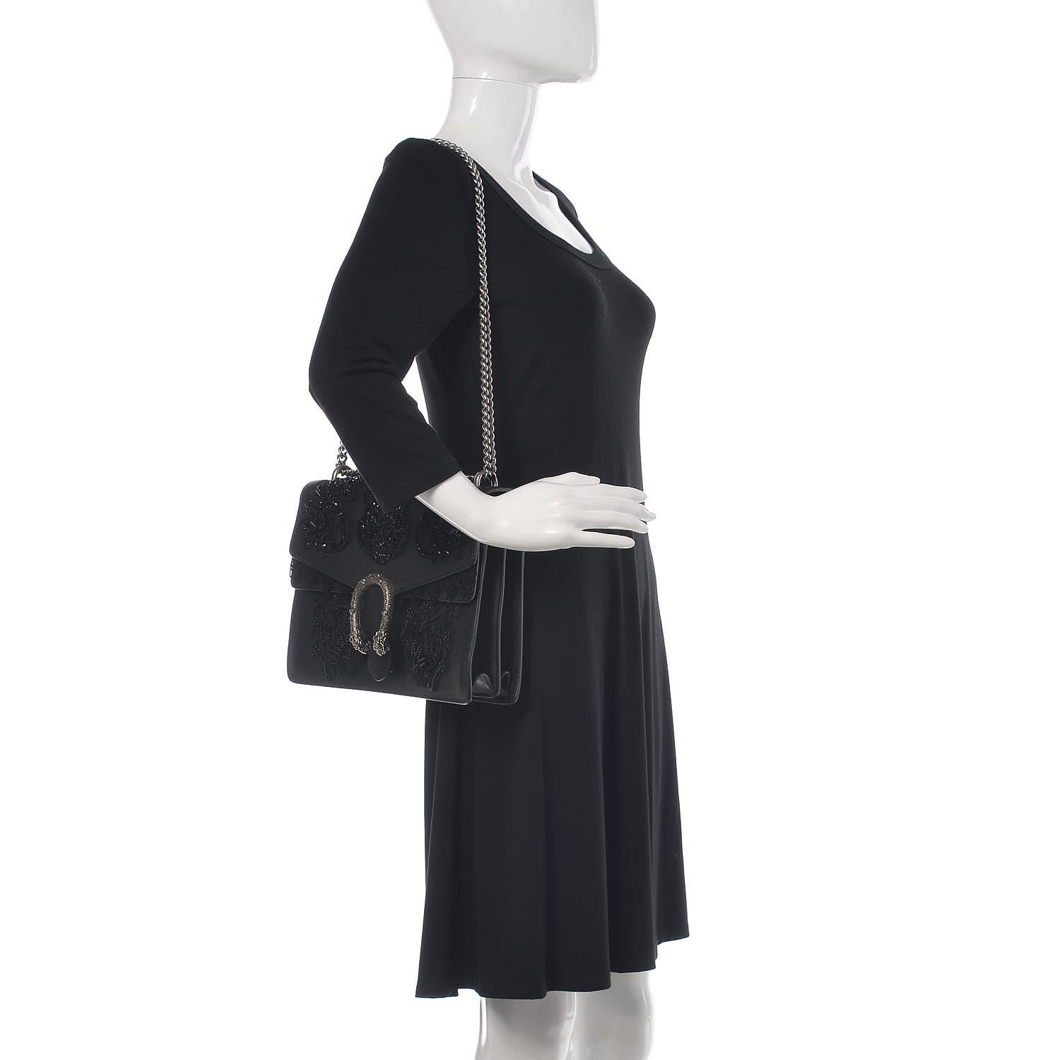 Gucci Calfskin Embroidered Medium Dionysus Shoulder Bag Black 2 of 12