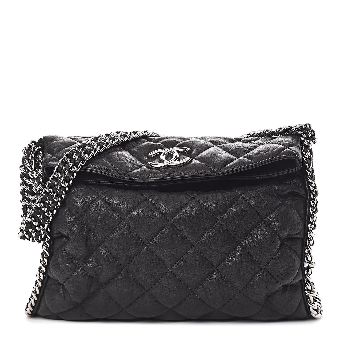 Washed Lambskin Chain Around Hobo Black