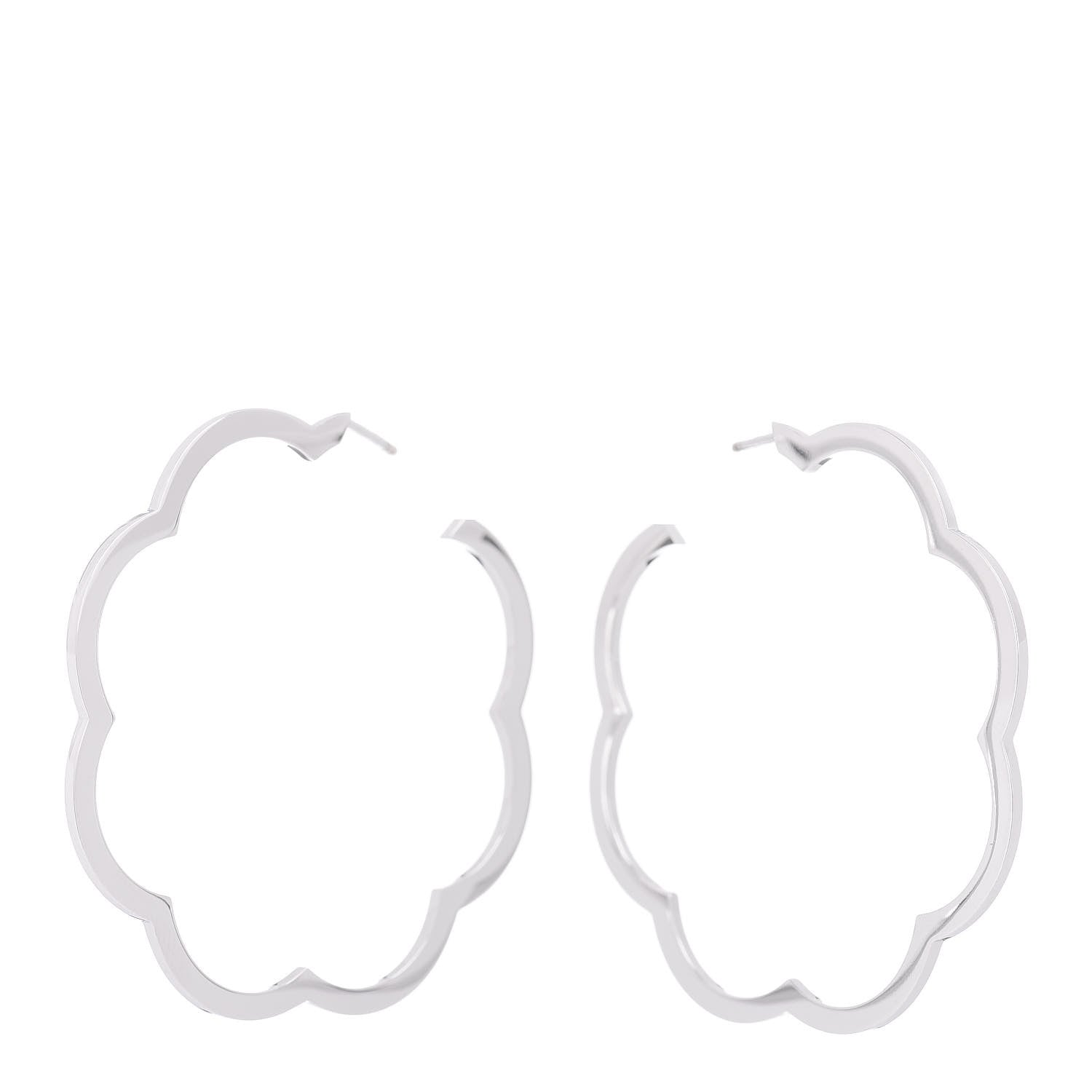 Chanel 18K White Gold Large Profil de Camelia Hoop Earrings 1 of 4