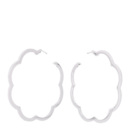 Chanel 18K White Gold Large Profil de Camelia Hoop Earrings 1 of 4