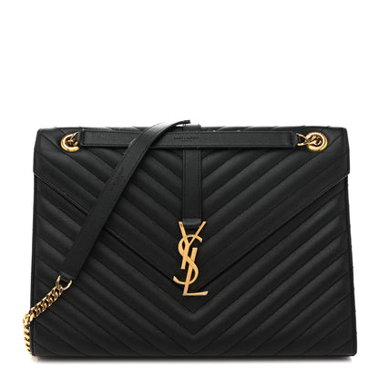 Saint Laurent Grain De Poudre Matelasse Chevron Large Monogram Satchel Black 1 of 14