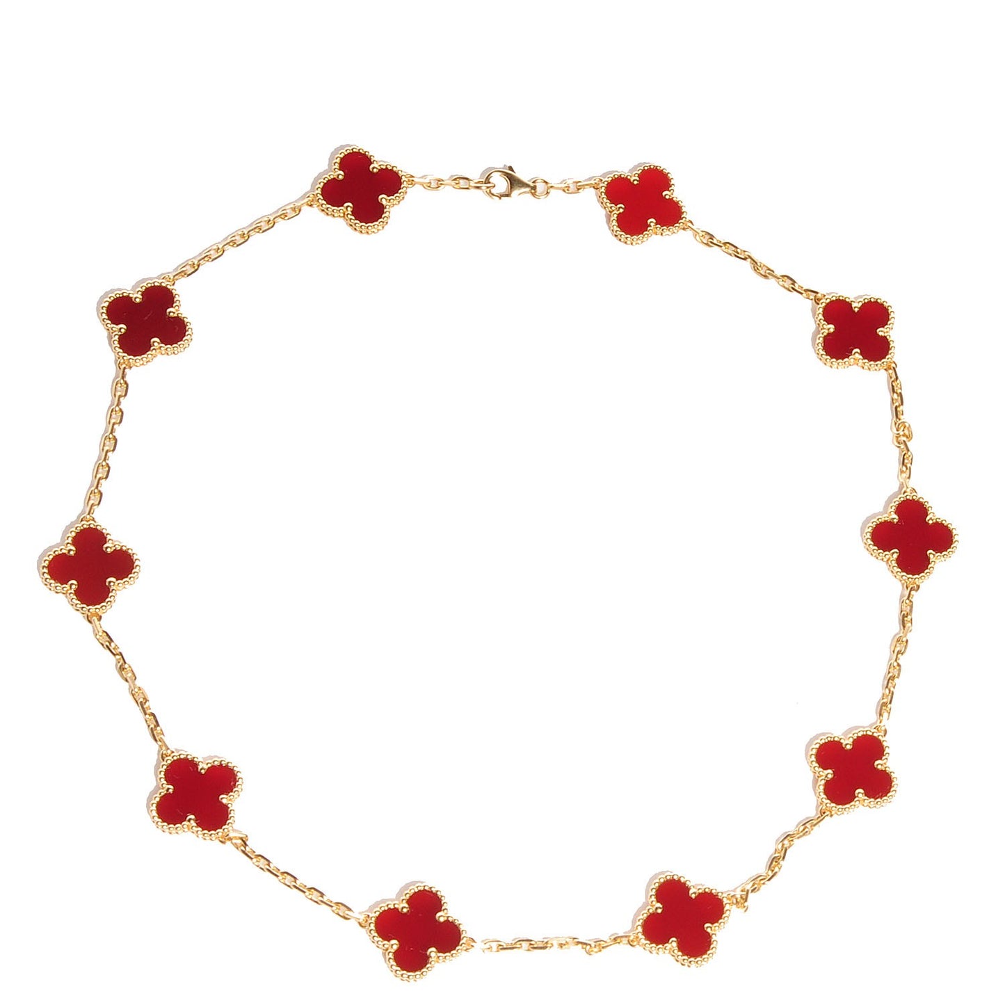 18K Yellow Gold Carnelian 10 Motifs Vintage Alhambra Necklace