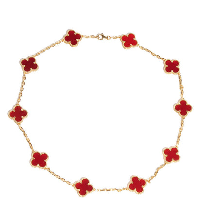 Van Cleef & Arpels 18K Yellow Gold Carnelian 10 Motifs Vintage Alhambra Necklace 1 of 5