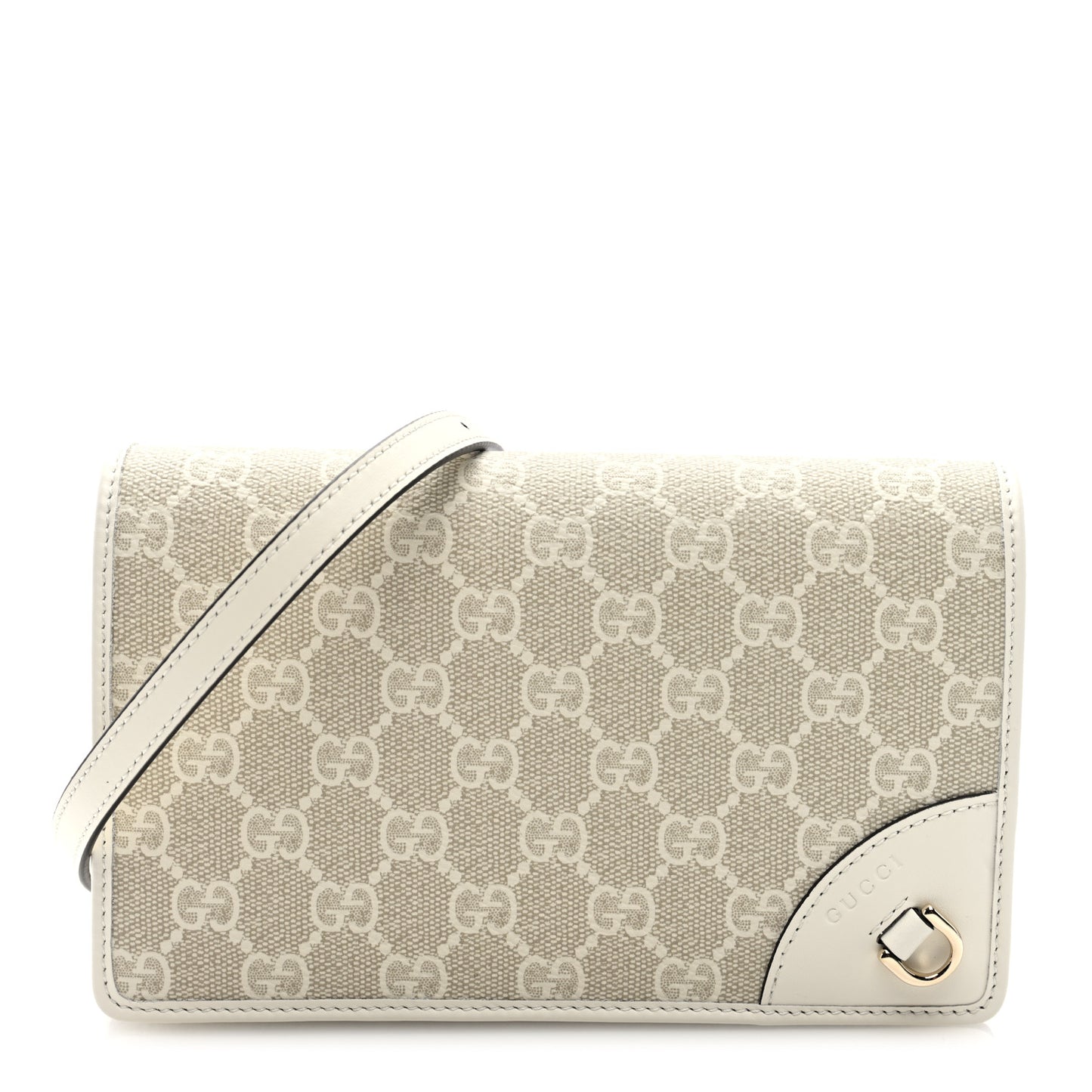 GG Emblem Monogram Wallet With Strap Beige White