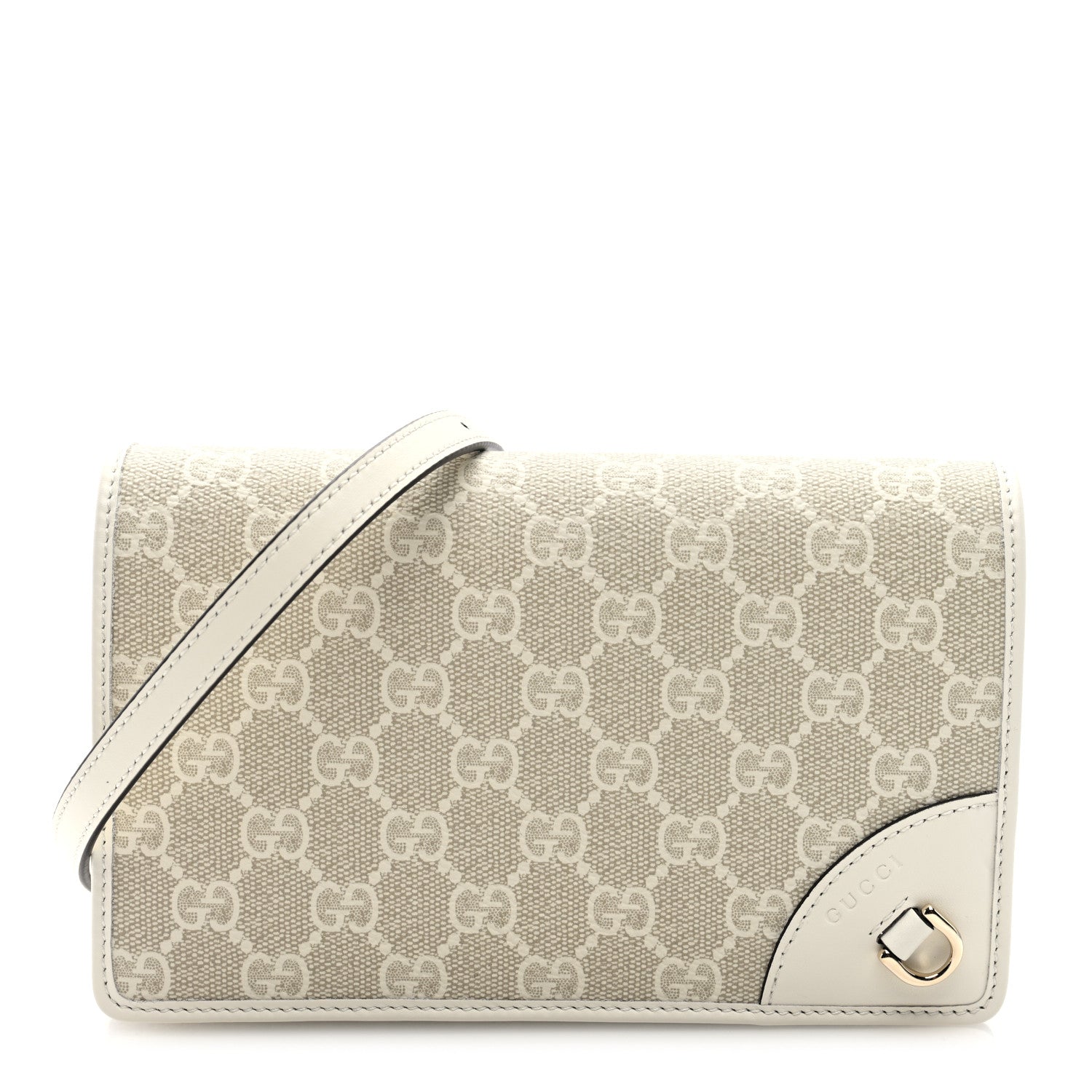 Gucci GG Emblem Monogram Wallet With Strap Beige White 1 of 10