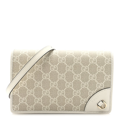 Gucci GG Emblem Monogram Wallet With Strap Beige White 1 of 10