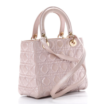 Christian Dior Pearly Lambskin Cannage Medium Lady Dior Lotus 2 of 15