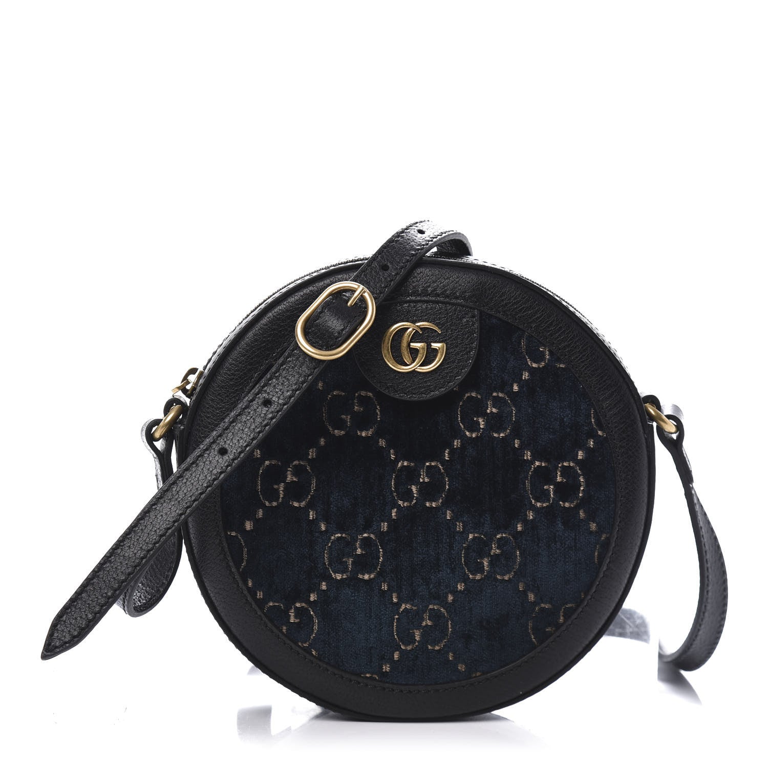 Gucci Velvet Calfskin GG Monogram Round Shoulder Bag Blue Beige 1 of 10