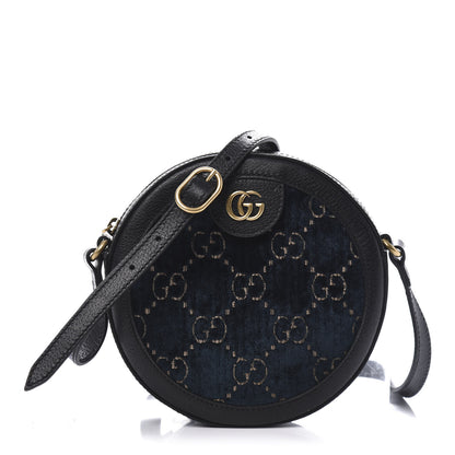 Gucci Velvet Calfskin GG Monogram Round Shoulder Bag Blue Beige 1 of 10