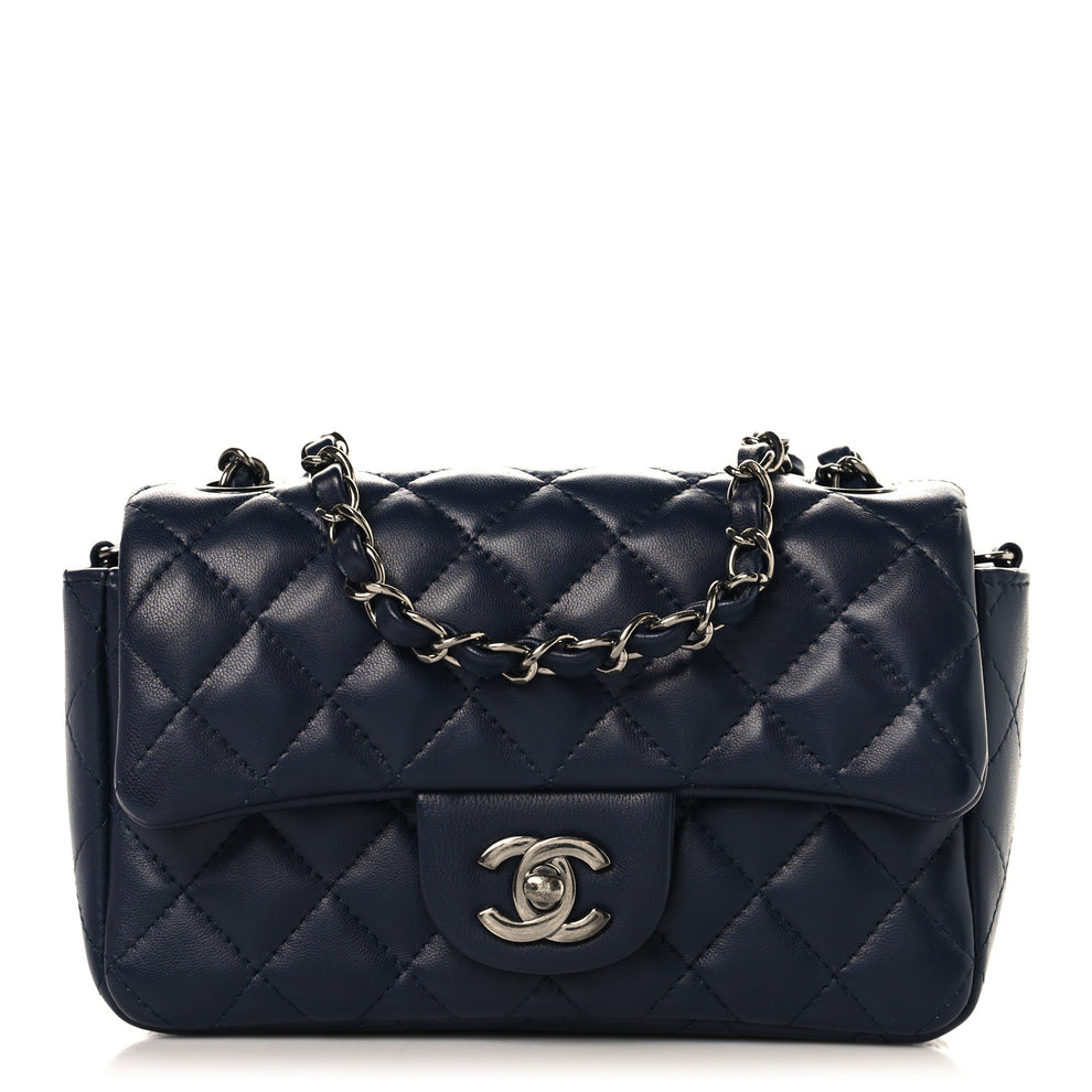 Chanel Lambskin Quilted Mini Rectangular Flap Dark Navy Blue 1888761 ...