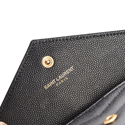 Saint Laurent Grain De Poudre Matelasse Chevron Small Monogram Envelope Wallet Black 6 of 9