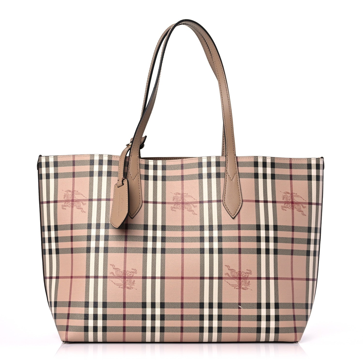 Burberry Grainy Calfskin Haymarket Check Medium Reversible Tote Camel 1 of 14