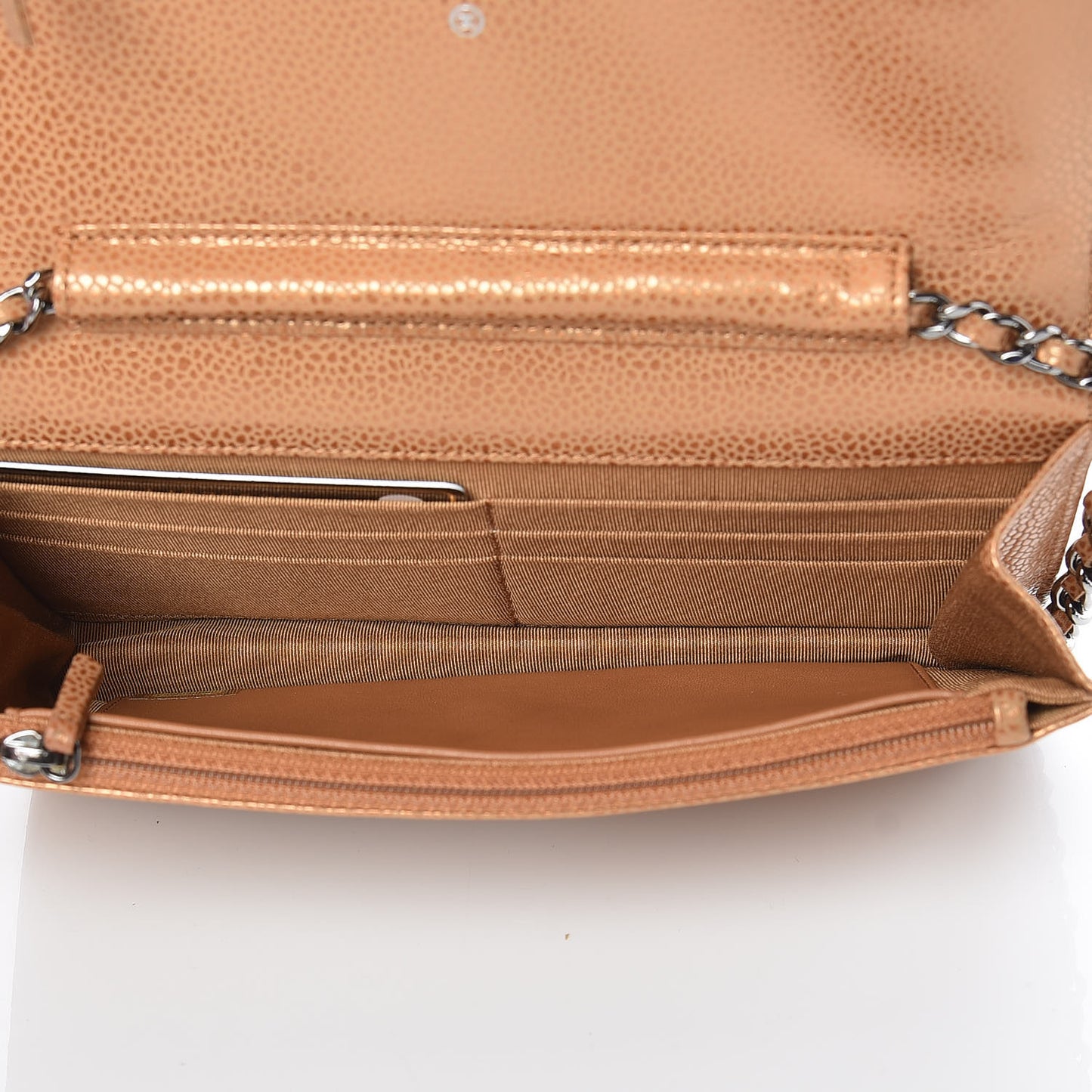 Metallic Caviar Quilted Wallet On Chain WOC Copper