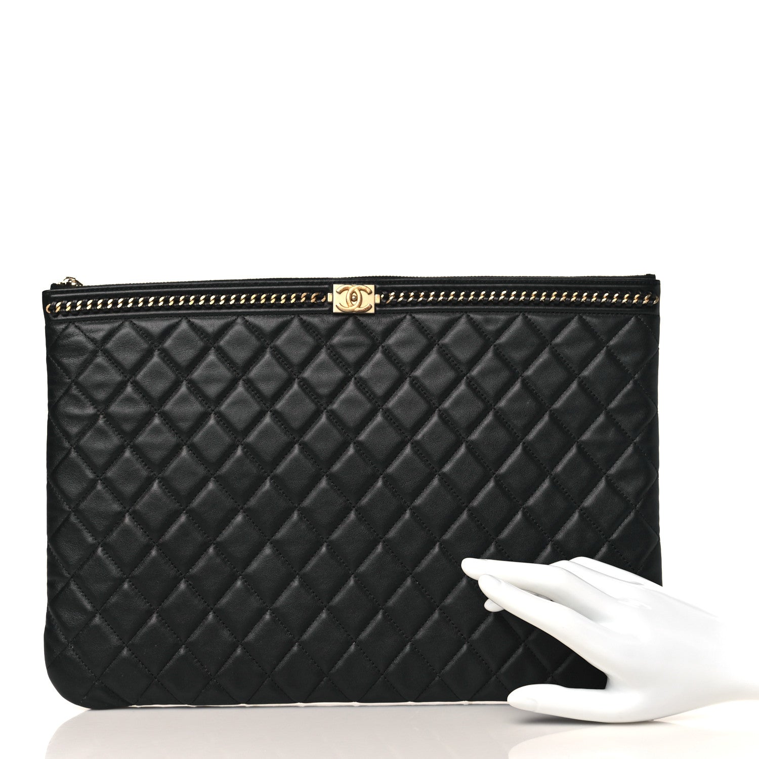 Chanel Calfskin Quilted Large Boy Chain Around Cosmetic Case Black 2 of 8