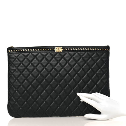 Chanel Calfskin Quilted Large Boy Chain Around Cosmetic Case Black 2 of 8