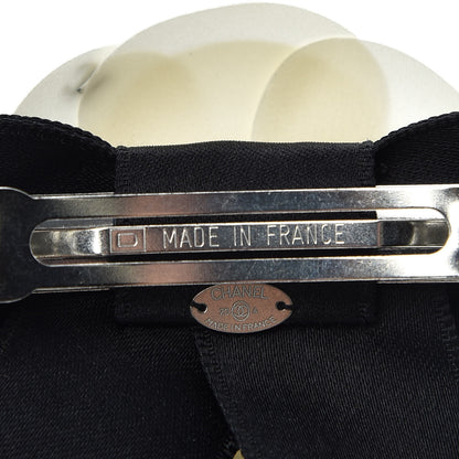 Chanel Satin Camellia CC Hair Clip Barrette White Black 3 of 4