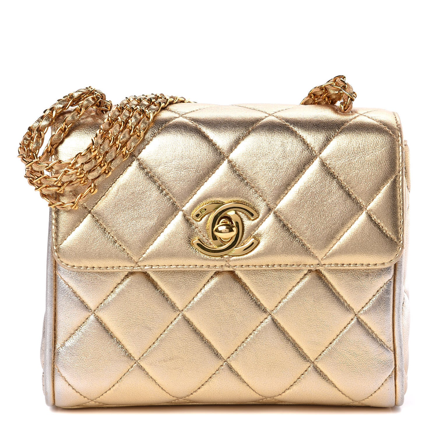 Chanel Metallic Lambskin Quilted Mini Square Flap Light Gold 1 of 10