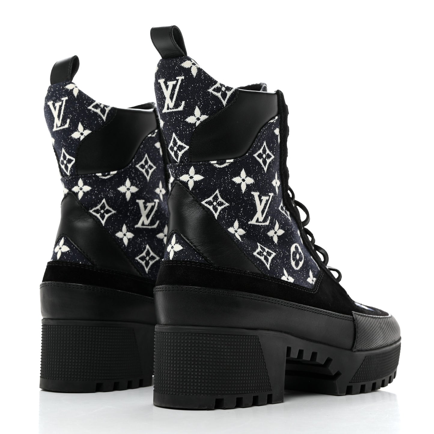 LOUIS VUITTON Calfskin Monogram Denim Laureate Platform Desert Boots 41 Grey