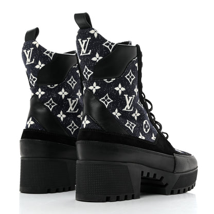 Louis Vuitton LOUIS VUITTON Calfskin Monogram Denim Laureate Platform Desert Boots 41 Grey 4 of 8