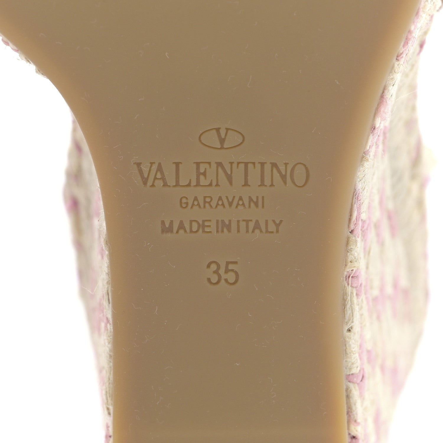 Valentino Garavani Grained Calfskin Rockstud Ankle Strap Espadrille 15/105mm Wedge Sandals 35 Rose Cannelle Natural 6 of 10