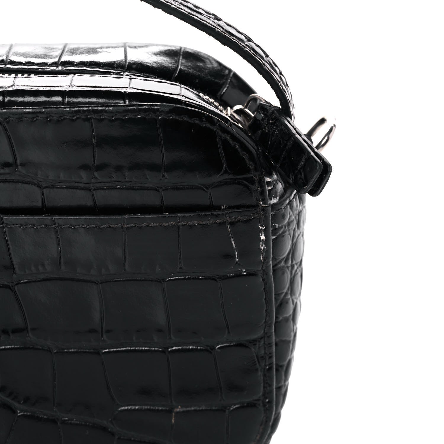 Balenciaga Shiny Calfskin Logo Crocodile Embossed XS Everyday Camera Bag with Handle Black 13 of 17