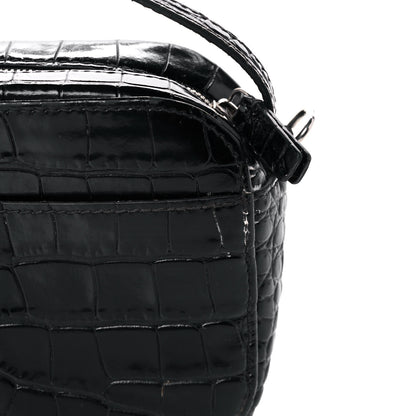 Balenciaga Shiny Calfskin Logo Crocodile Embossed XS Everyday Camera Bag with Handle Black 13 of 17