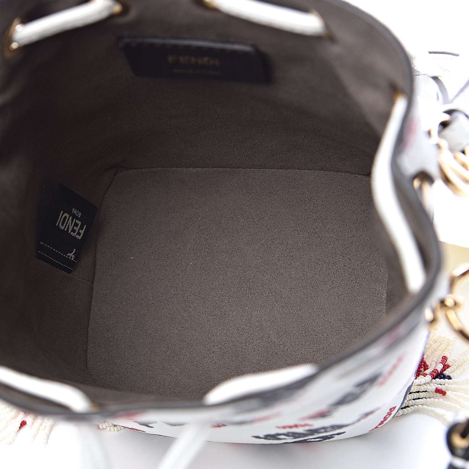 Fendi X FILA Calfskin F is Fendi Mania Fringe Mini Mon Tresor Bucket Bag White 6 of 16
