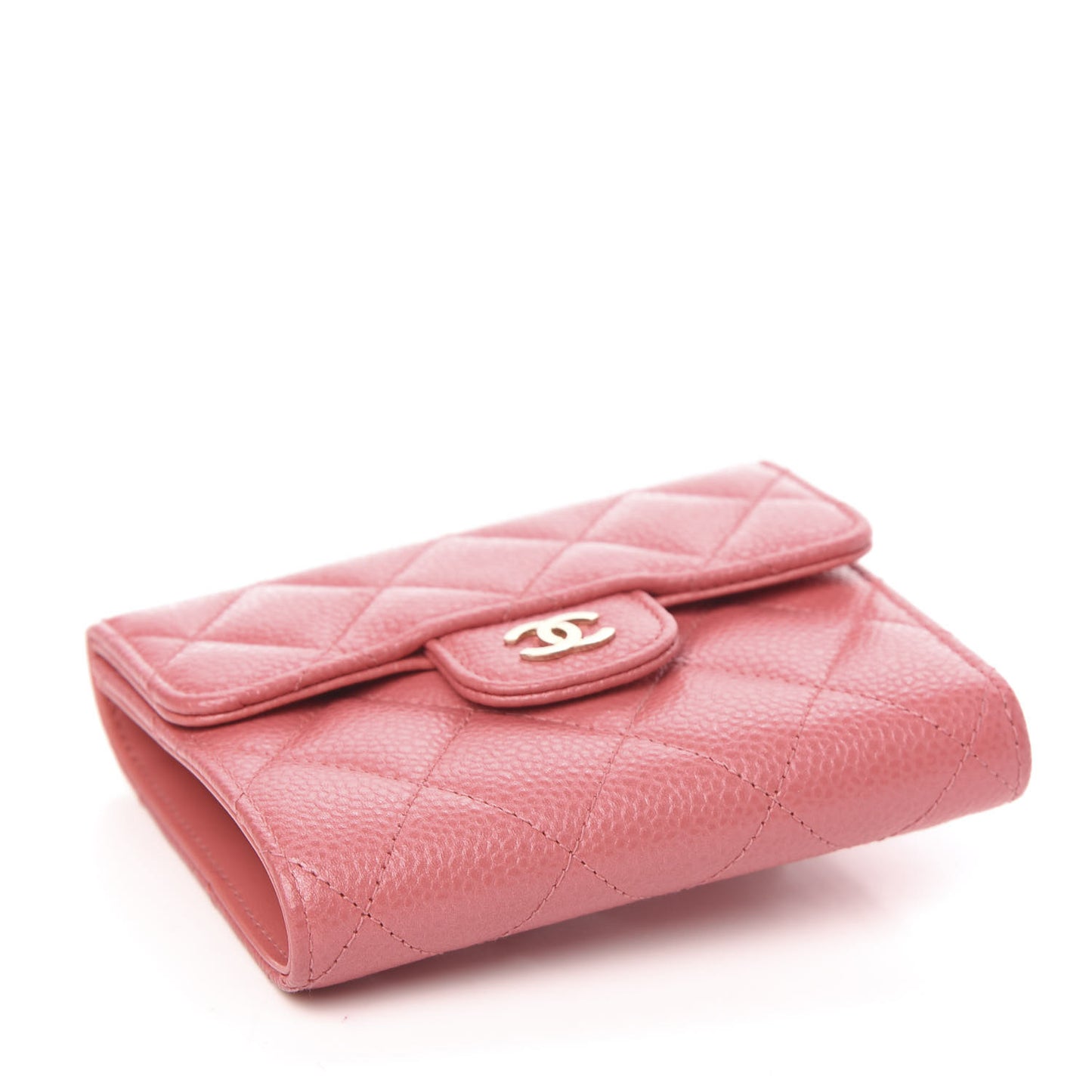Caviar Quilted Compact Flap Wallet Pink