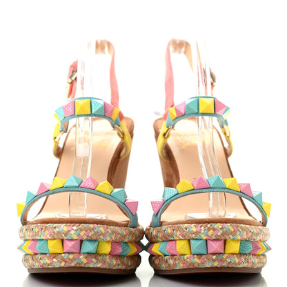 Christian Louboutin Veau Velours Pyraclou 110 Wedge Sandals 39 Biscotto 2 of 8
