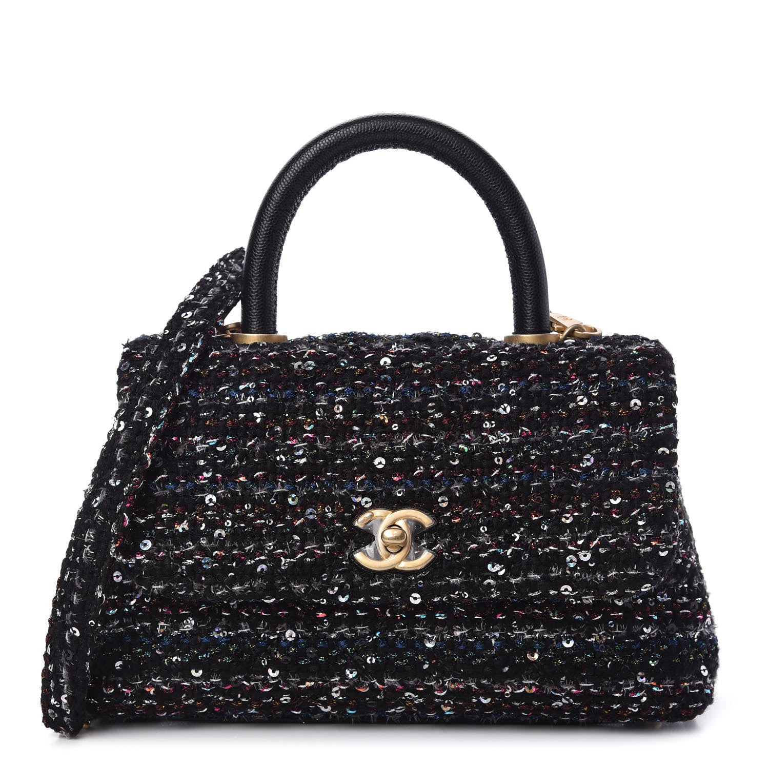 Chanel Tweed Sequin Mini Coco Handle Flap Black 767675 – FASHIONPHILE