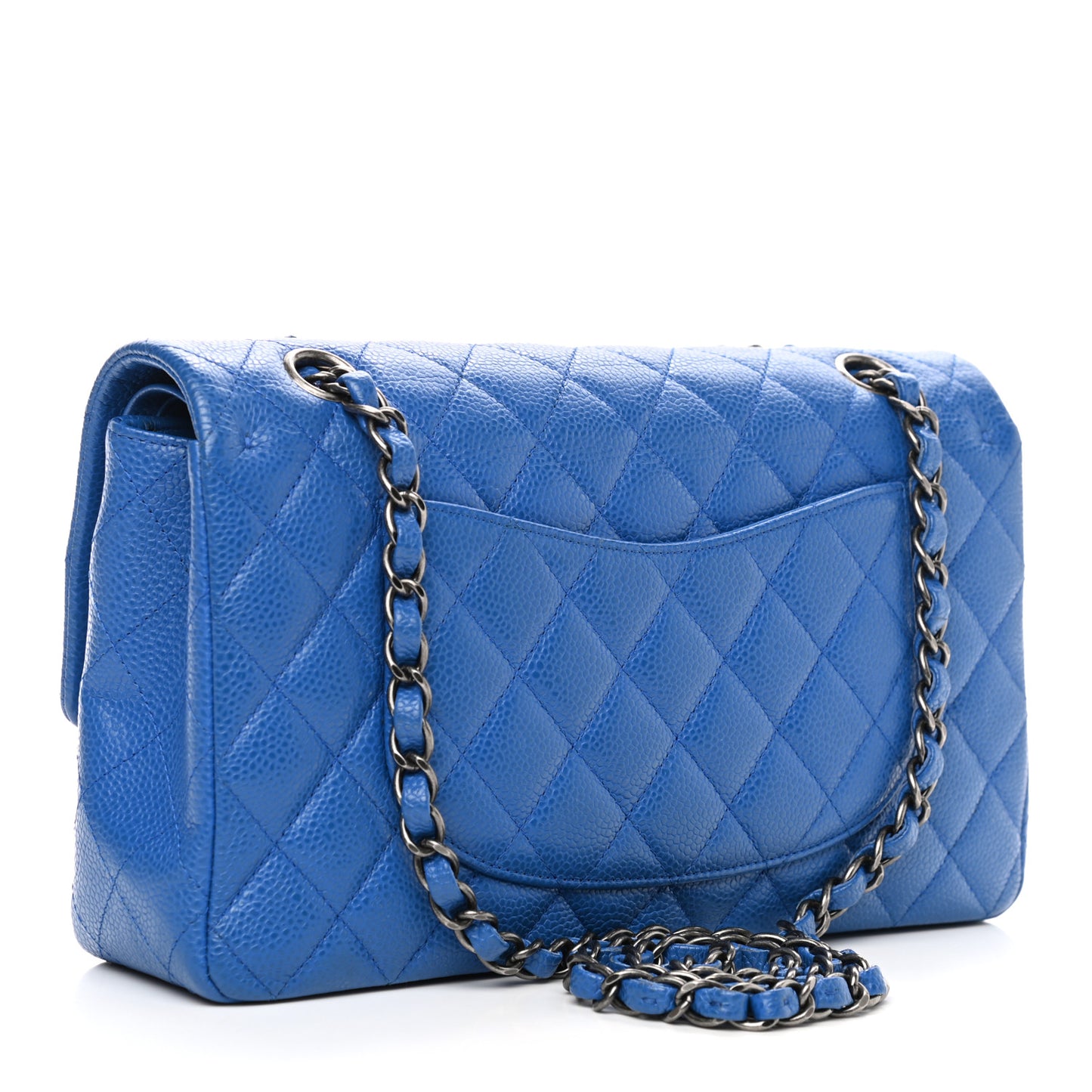 Caviar Quilted Medium Double Flap Blue