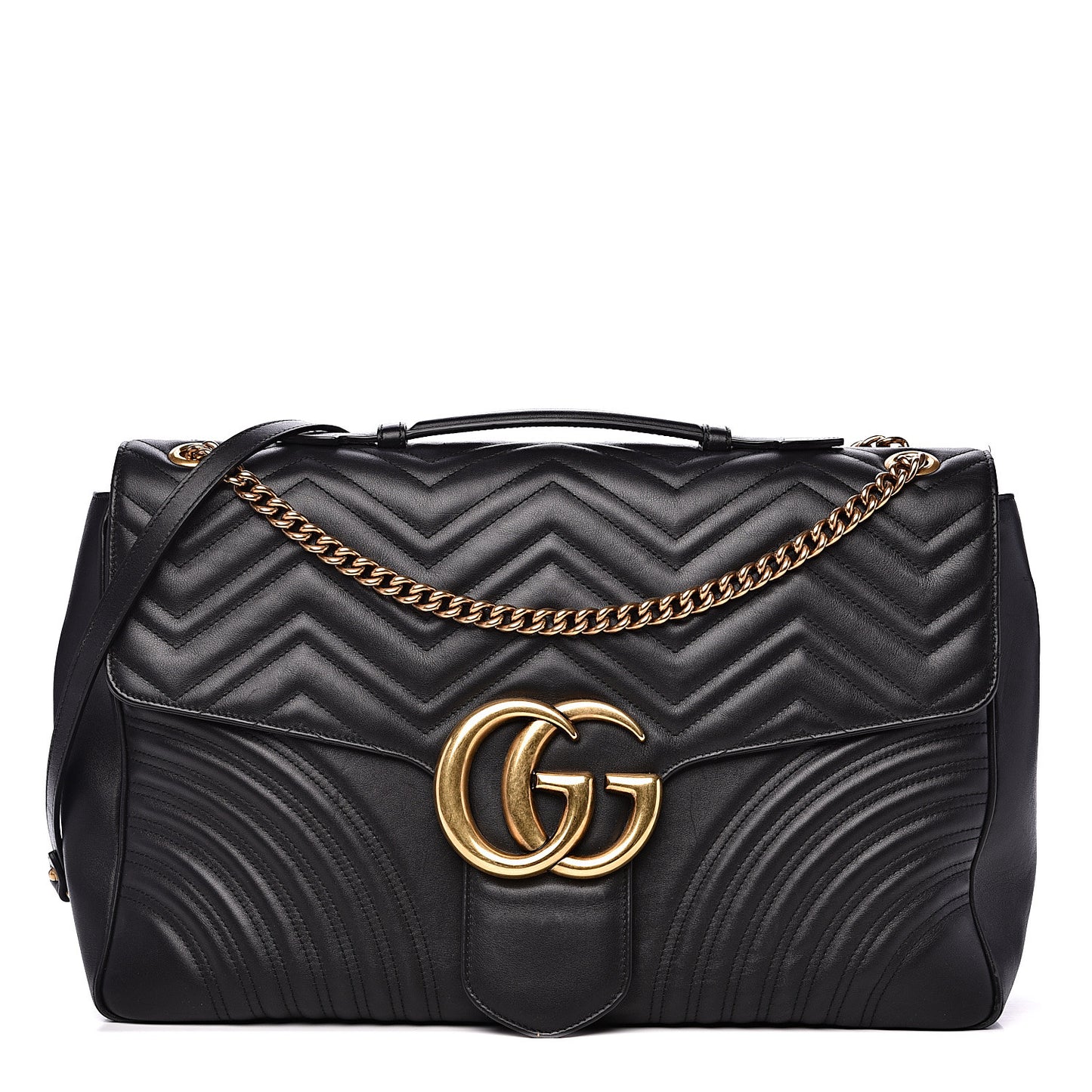 Calfskin Matelasse Maxi GG Marmont Top Handle Shoulder Bag Black