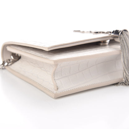 Saint Laurent Calfskin Crocodile Embossed Kate Monogram Tassel Chain Wallet Cremasoft 5 of 9