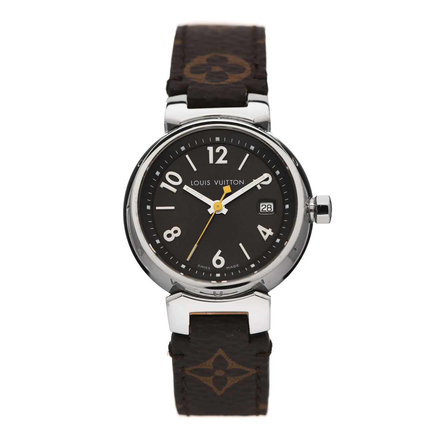 Stainless Steel Monogram 28mm Tambour Quartz Watch Brown