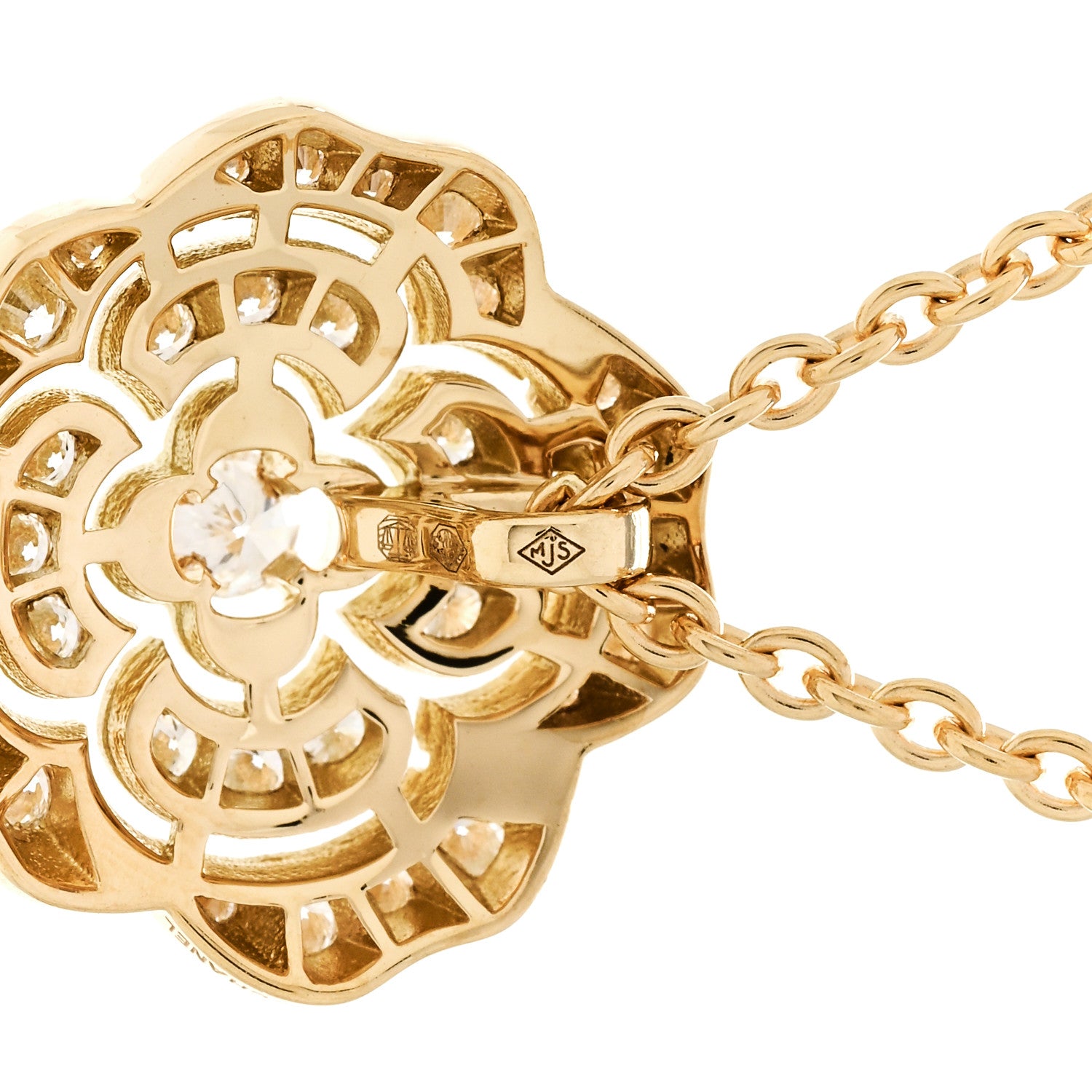 Chanel 18K Yellow Gold Diamond Bouton de Camelia Pendant Necklace 6 of 7