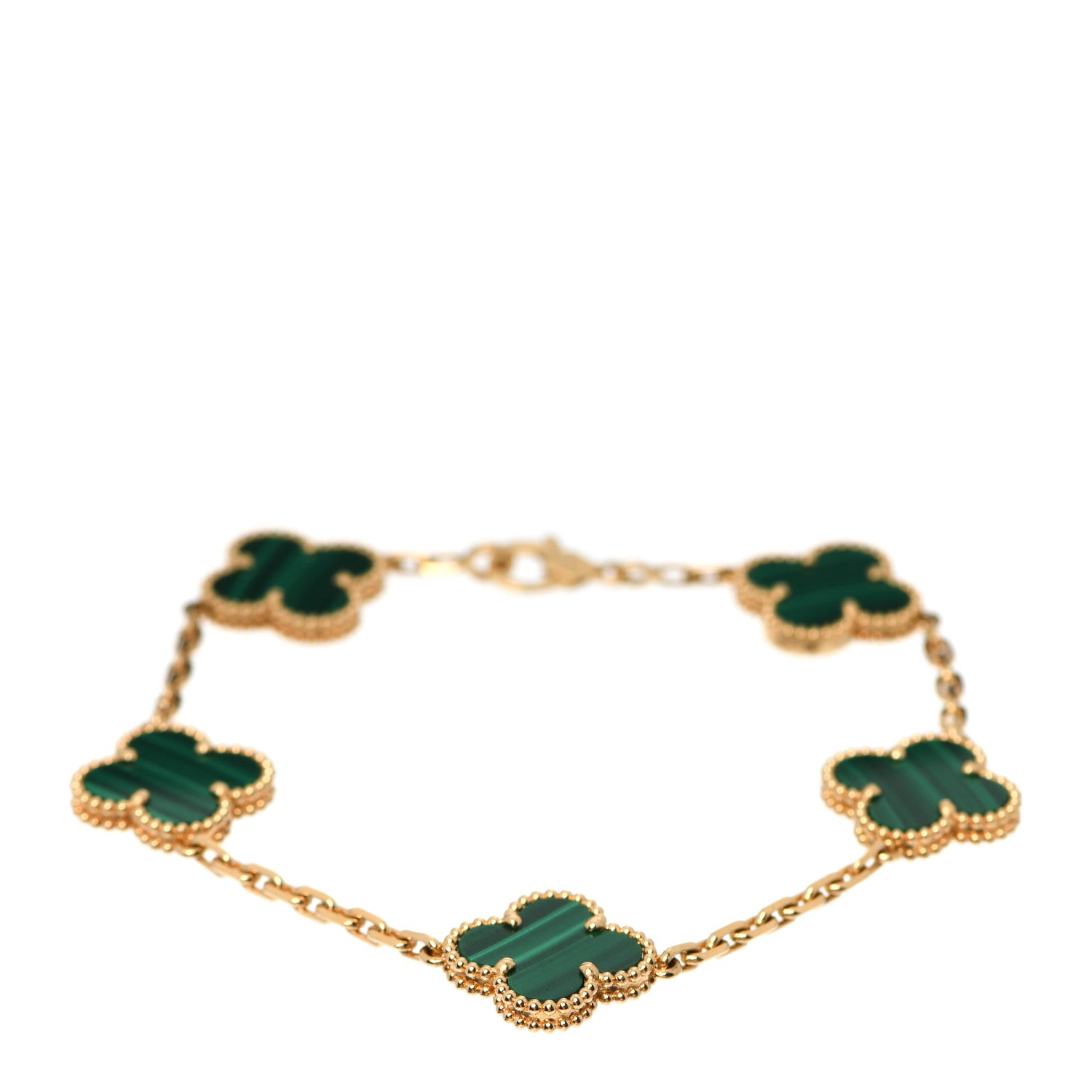 Van Cleef & Arpels 18K Yellow Gold Malachite 5 Motifs Vintage Alhambra Bracelet 1 of 6