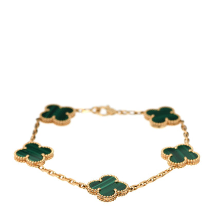 Van Cleef & Arpels 18K Yellow Gold Malachite 5 Motifs Vintage Alhambra Bracelet 1 of 6